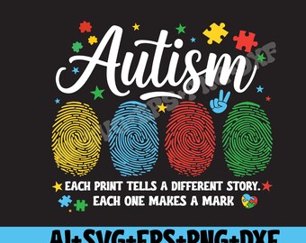 Design för fingeravtryck kring autismmedvetenhet, neurodiversitet svg png ai eps dxf (digital nedladdning)