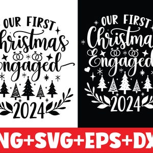 Onze eerste kerst verloofd 2024 SVG, aangepaste paren kerst svg paren, verlovingscadeau verloofd svg, Merry and Married svg,