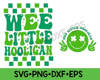 Wee Little Hooligan Svg Png,Kids St Patrick Day Svg,Shamrock Svg,Retro Clover Png,Boy Girl St Patricks Day Digital Png Svg Sublimation