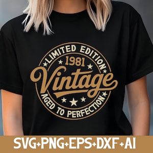 44. Geburtstags-Svg Png, Retro Vintage 1981 Geburtstags-Svg Png, im Alter zur Perfektion, limitierte Auflage, Mann & Frau 44.Geburtstag Geschenkidee