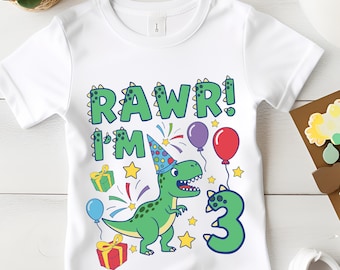 Dinosaur Birthday Boy 3 SVG PNG: T-Rex Third Birthday Cut File