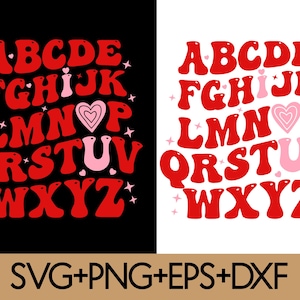 ABC Kocham Cię Svg Png, Nauczyciel Walentynki Svg, Alfabet Svg Walentynki SVG, Retro Walentynki Svg, Słodkie Walentynki Svg