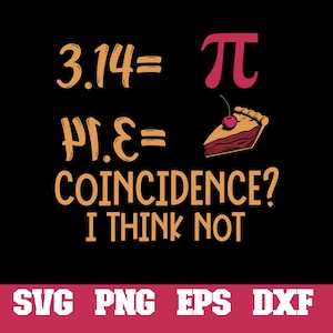 Może przedstawiać: Projekt graficzny z tekstem "3.14 = π 3.14 = π  COINCIDENCE? I THINK NOT" w pomarańczowym kolorze. Obok tekstu znajduje się czerwony placek z wiśnią na wierzchu.
