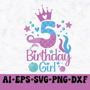 My 5th Birthday Mermaid Theme Svg Png,5 Years Old Birthday Mermaid Svg,Birthday Girl svg Mermaid,Under The Sea Birthday Girl Svg Cricut File
