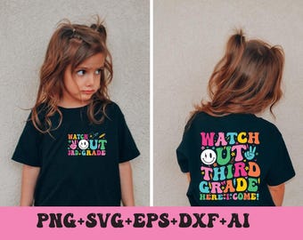 Svg premier jour d'école, attention 3e année Here I Come Svg Png, svg de retour à l'école pour enfants, Svg 3e année, bonjour 3e année Svg