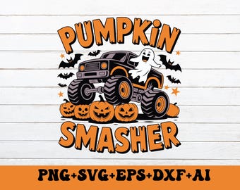 Pumpkin Smasher Png Svg,Cute Ghost Svg,Pumpkin Monster Truck Svg,Halloween svg cut file,Boy Halloween Svg, Cricut Silhouette cut files