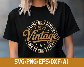 49° compleanno Svg Png, Retro Vintage 1977 Compleanno Svg Png, Invecchiato alla perfezione, Edizione limitata, Idea regalo per il 49° compleanno di uomo e donna
