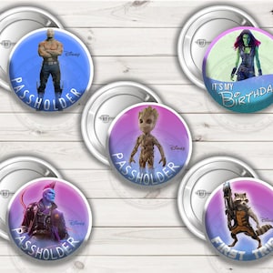 Guardians of the galaxy pass holder birthday frist trip groot rocket gamer gondu star lord  Customizable buttons, Pick a design