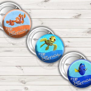 Cute nemo dory squirt clown fish turtle tropical fish finding nemo finding dory Customizable buttons, Pick a design