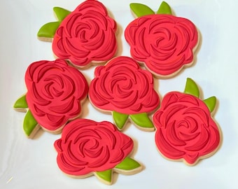 Rose Flower Sugar Cookies, Floral Cookies, Made to Order