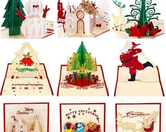 3D Pop Up Christmas greeting cards, assortment, full set of 9 cards