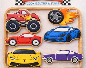 Car Theme Cookie Cutters with Stamp, 6 Styles, 4-6 in, Durable and Heat Resistant