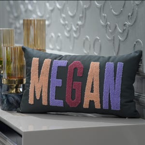 Punch Needle Embroidered Name Pillow, Custom Text Design for Cozy Home Decor, Perfect Personalized Gift for Birthdays and Anniversaries