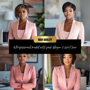 4 Pink Blazer Beauty Model Stock Photo, Confident Black Woman Photography, Professional Stock Beauty Model Images, Short Hair Beauty Model