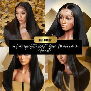 4 Straight Mannequin Wig Head Hair Stock Photos, Hair Stock Image, African American Wig Model, Beauty Stock Photo, Beauty Brand Photos,
