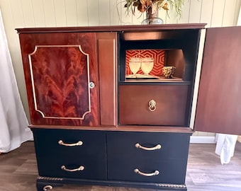 Vintage Flame Mahogany Bar or Record Cabinet