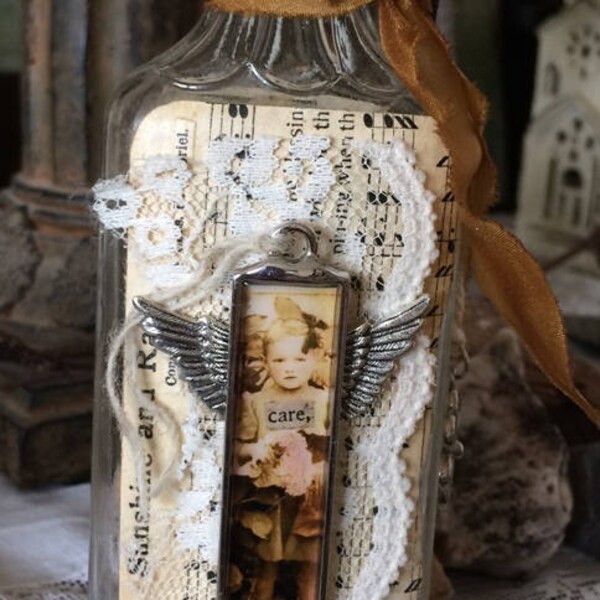 Mixed Media Apothecary Bottle with Nurture and Nature Theme