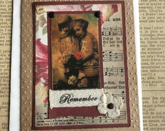 NEW Sympathy/Remember Themed Handmade Card Featuring Vintage Photo Two Young Girls