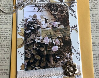 NEW Handmade Vintage Style Card Featuring Photo Young Child in Garden