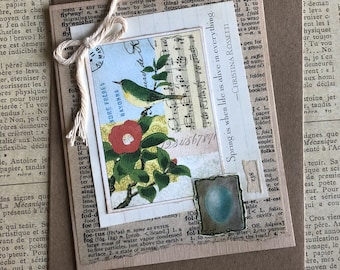 NEW Handmade Blank Card Featuring Vintage Bird Collage