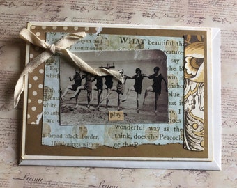 NEW Handmade Greeting Card Featuring Vintage Photo Girlfriends Dancing on Beach