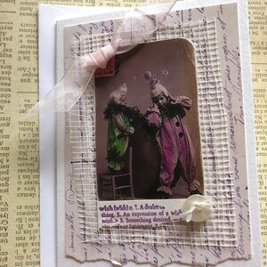 NEW Handmade Birthday Card Featuring Vintage Postcard Image With Wish Definition