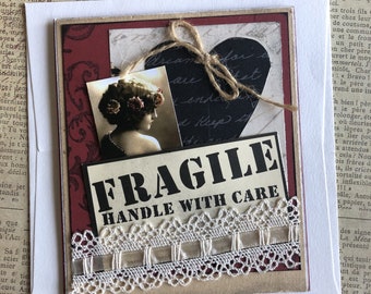NEW Love Themed Card Featuring Heart Cut out and Fragile Theme