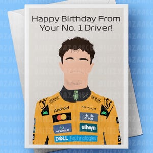 Cartão de aniversário inspirado em Lando Norris - Feliz Aniversário do seu Piloto Nº 1, Cartão de Aniversário de Fórmula 1 - BreezyBazaarCo