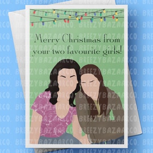 Tarjeta navideña inspirada en Lauren Graham y Alexis Bledel - Tarjeta navideña inspirada en actores, Tarjeta navideña para madre e hija - BreezyBazaarCo