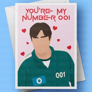 Cartão de Dia dos Namorados You're My Number 001 - Cartão de Dia dos Namorados inspirado em Lee Byung-hun, Cartão de Dia dos Namorados inspirado em jogo distópico - BreezyBazaarCo