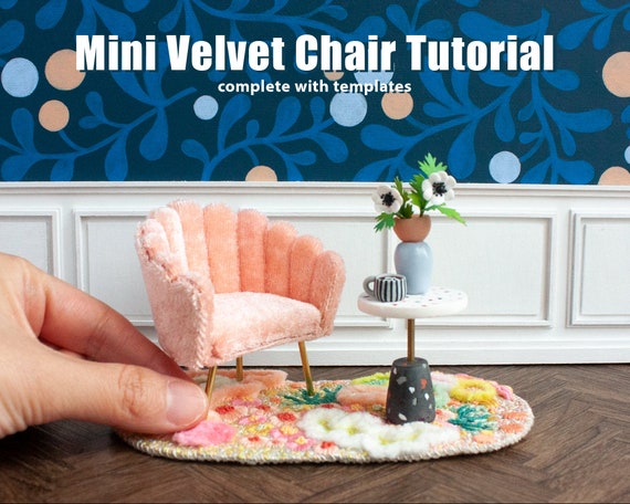 Mini Velvet Scalloped Chair Tutorial - PDF download for miniature chair instructions; guides, printable templates and step-by-step photos