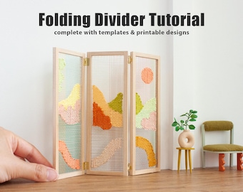 Miniature Dollhouse Folding Screen Tutorial PDF download for mini room  divider; guides, printable templates and step-by-step photos