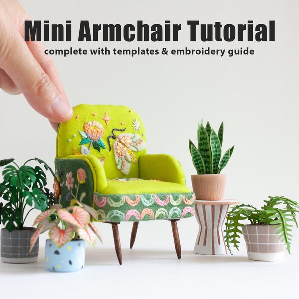 Dollhouse Tutorial - PDF download for mini embroidered armchair instructions; includes printable templates and step-by-step photos