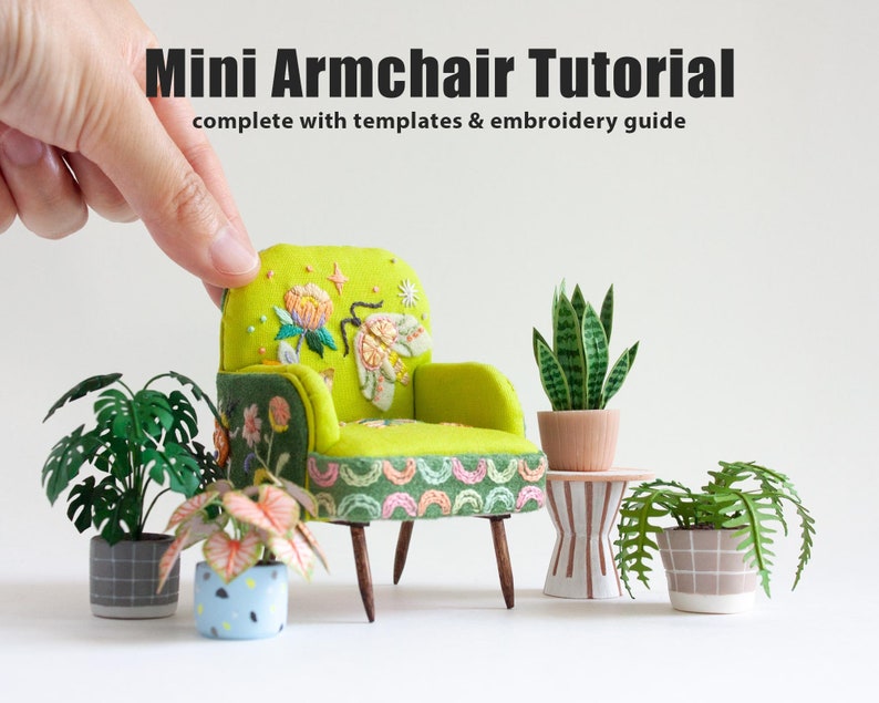 Dollhouse Tutorial PDF download for mini embroidered armchair instructions includes printable templates and step-by-step photos image 1