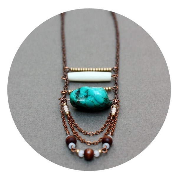 Chasing Summer - Long Turquoise Copper Layering Ladder Necklace, boho, bohemian, southwestern