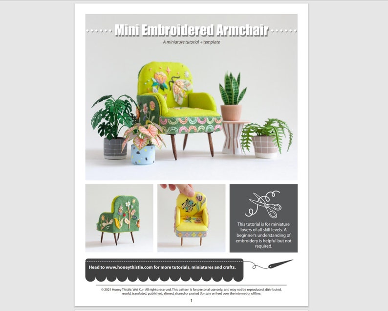 Dollhouse Tutorial PDF download for mini embroidered armchair instructions includes printable templates and step-by-step photos image 3