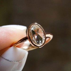 Oval Rose Cut Moissanite Engagement Ring: Vintage Style Wedding Ring