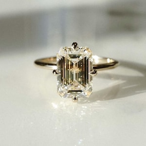 3.00 Ct Emerald Cut Moissanite Solitaire Ring: Handmade Solid Gold