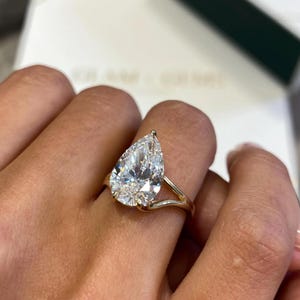 Pear Cut Diamond Ring, 3 Carat Certified E/VS Lab Created Diamond Engagement Ring, 14k  Proposal Ring