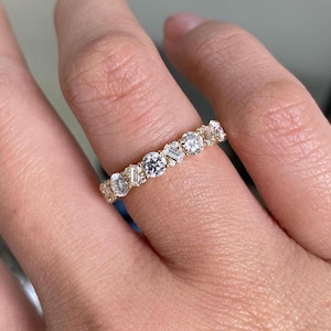 Baguette And Round Cut Moissanite Wedding Band, full Eternity wedding band, Unique Stacking Ring, Wedding Anniversary Gift For Her