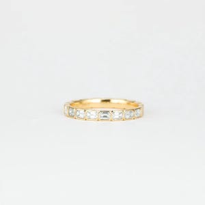 14k Solid Yellow Gold Stacking Band,0.9 TC Emerald Cut Bezel Set Band,Half Eternity,East-West Set Matching Band,Wedding Band,Wedding Jewelry