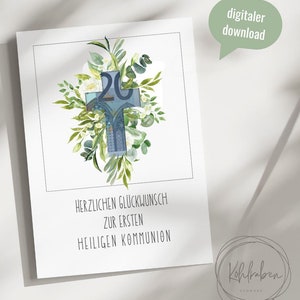 Biglietto di comunione con busta inclusa per il download diretto |  Biglietto pieghevole come download PDF | Per la Prima Comunione | Carta regalo in denaro
