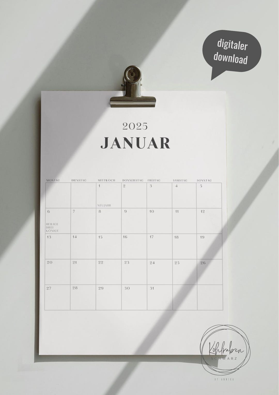 Printable Calendar 2025 With Public Holidays in Germany A4 Minimalist