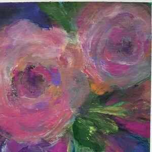 Posies rosas en un jarrón pintura original sobre papel