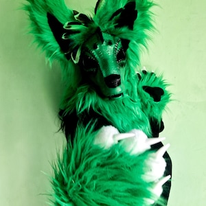 Rex mask fursuit and paws, furry, mask raptor