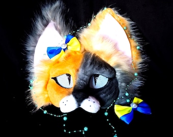 Cat Mask, Faux Fur, Cosplay Accessory, Plastic Construction