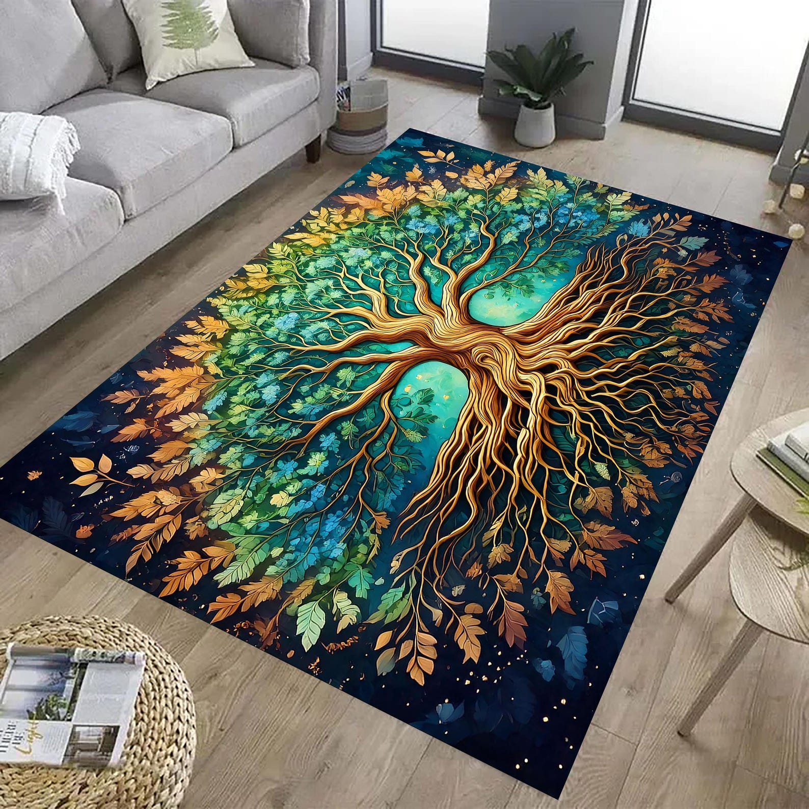 Tree of Life Area Rug, Norse Mythology Decor, World Tree Design, Boho ...