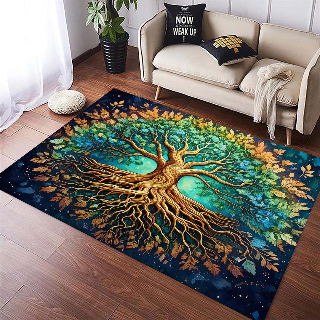 Tree of Life Area Rug, Norse Mythology Decor, World Tree Design, Boho ...