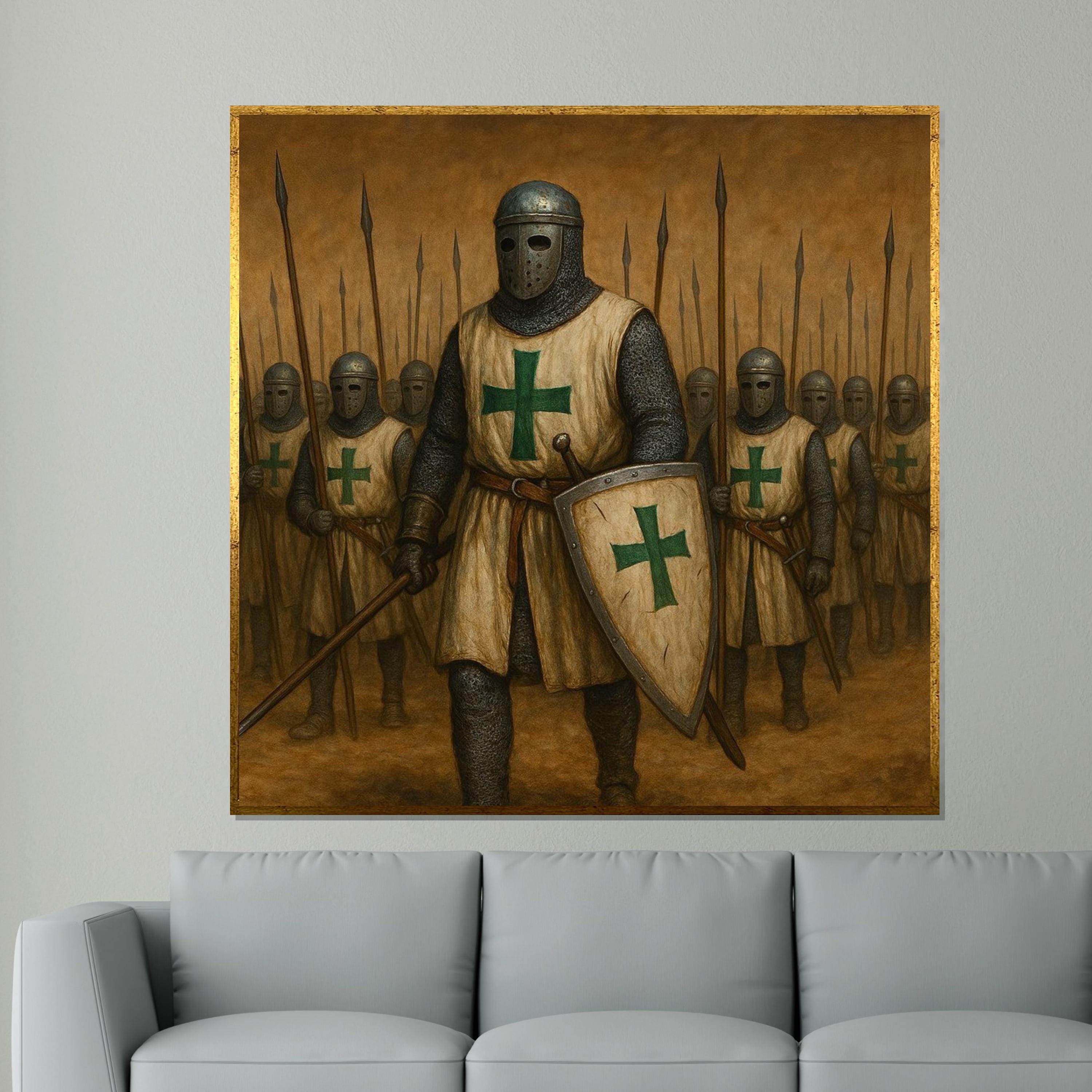Medieval Knight Troop Canvas, Crusader Art Print, Warrior Wall Art, Knight Shield Poster, Wall Art Canvas Design, Ready To Hang Decoration