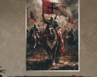 Medieval Knights Canvas, Crusader Battle, Knight Wall Painting, Historical Decor, Canvas Design, Ready to Hang Décor